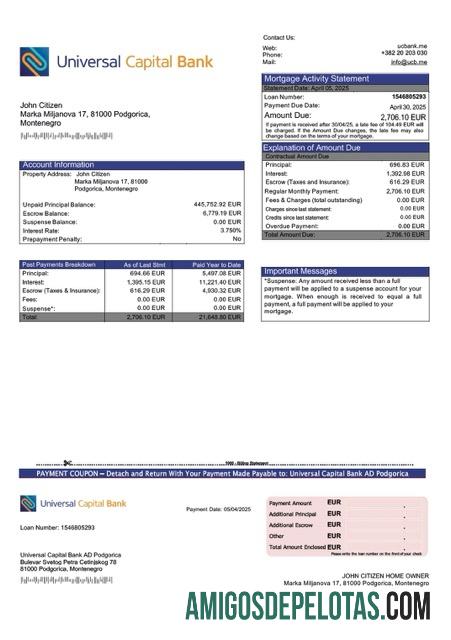 em branco Montenegro Universal Capital Bank AD Podgorica Declaração de hipoteca e modelo PDF